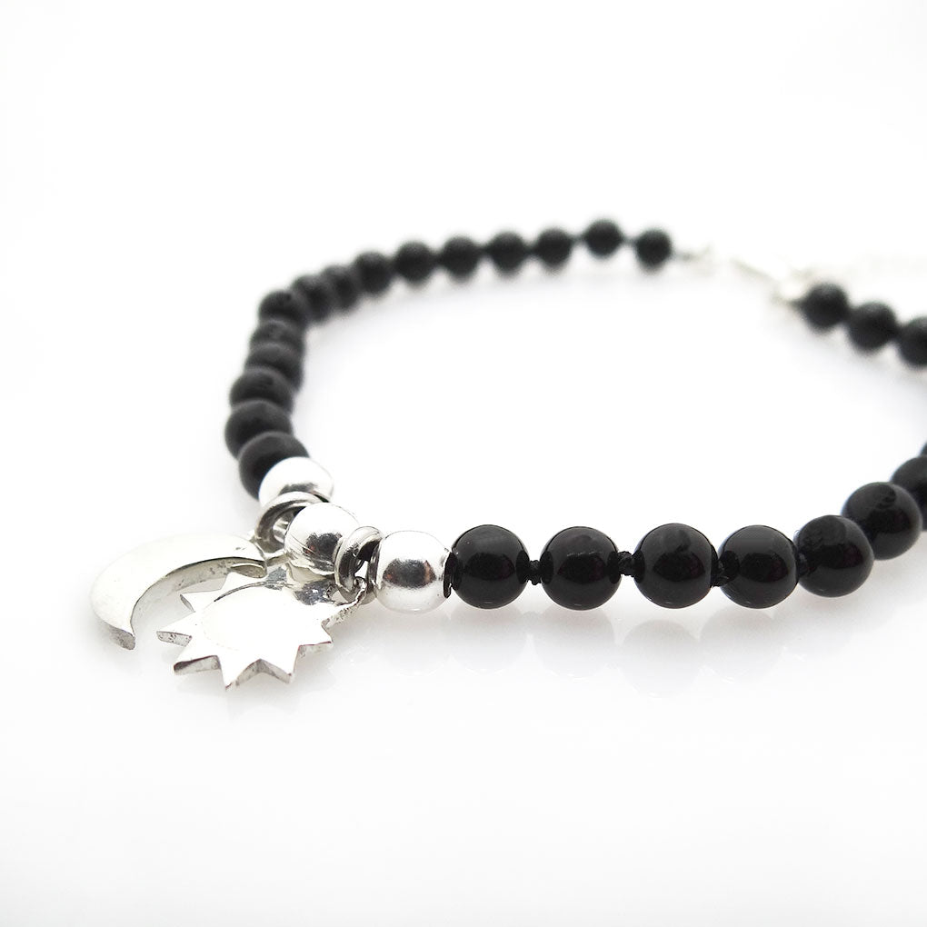 Meditation Bracelet with the Moon and the Sun | Natural Black Agate