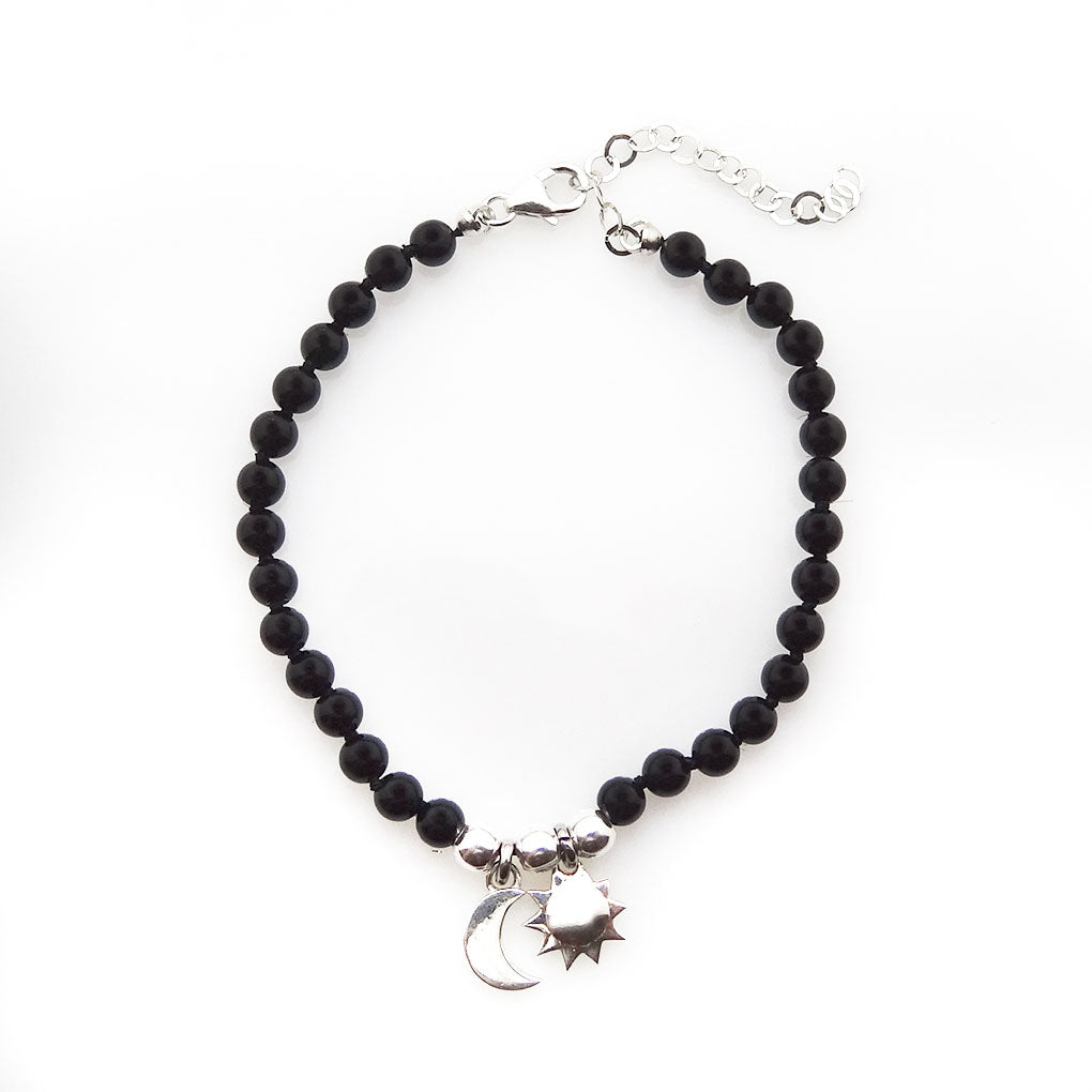 Meditation Bracelet with the Moon and the Sun | Natural Black Agate