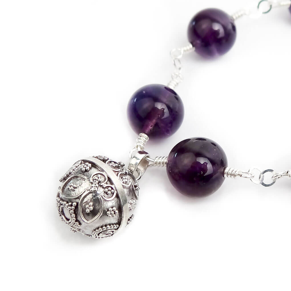 Silver Amethyst Bracelet with Angel Caller