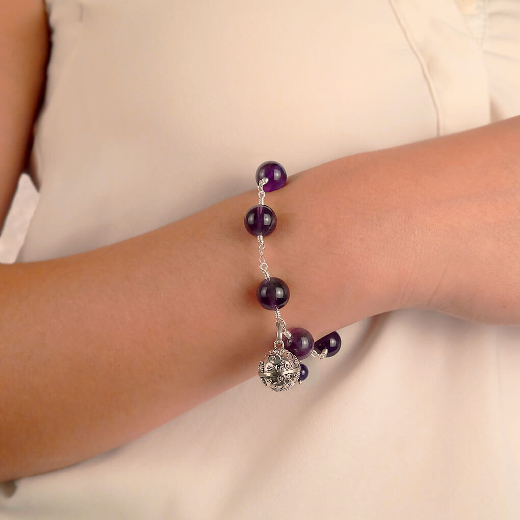 Silver Amethyst Bracelet with Angel Caller