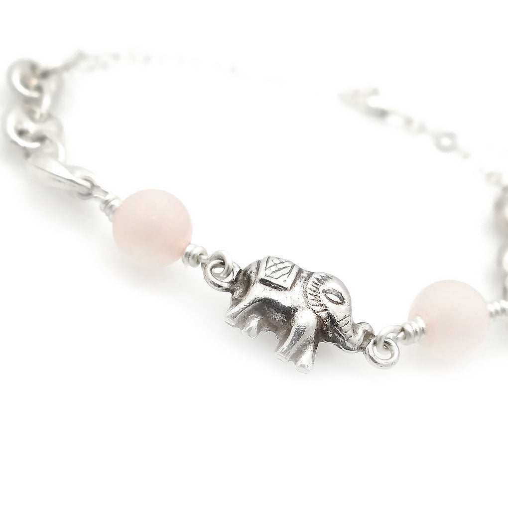 Natural Connection Bracelet | Elephant and Pink Quartz