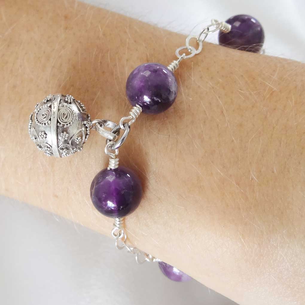 Pulsera de Plata Amatista y Llamador de Ángeles