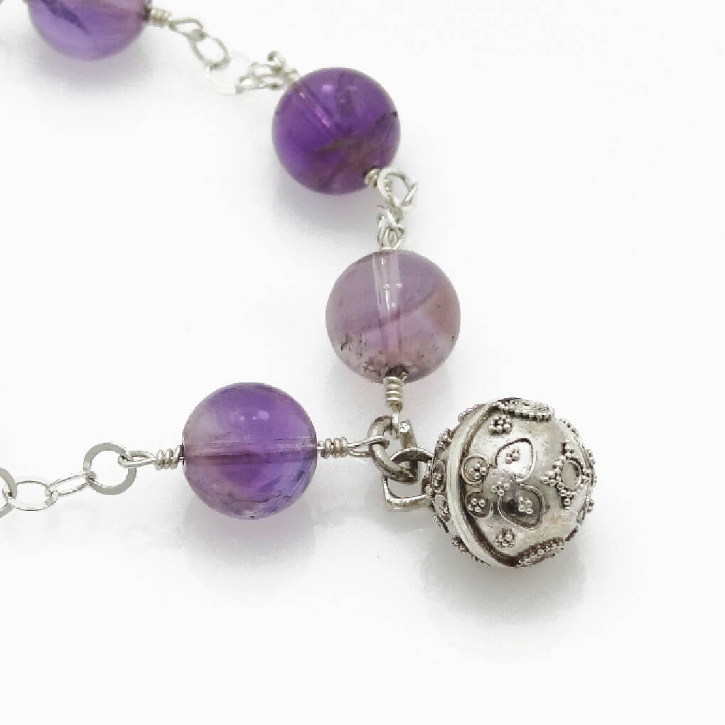 Pulsera de Plata Amatista y Llamador de Ángeles