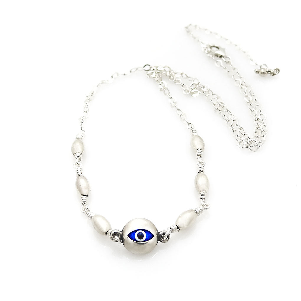 Turkish Eye Necklace in Silver