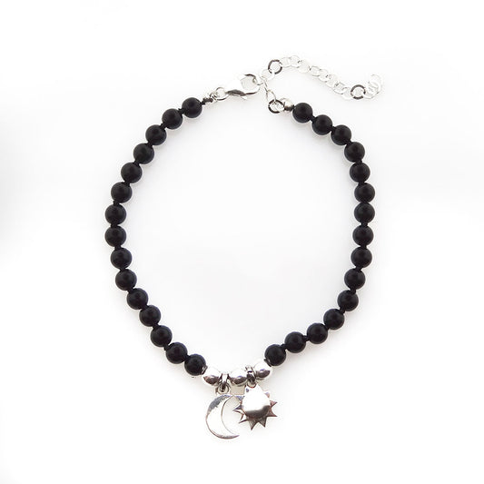 Meditation Bracelet with the Moon and the Sun | Natural Black Agate