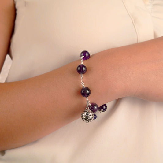 Silver Amethyst Bracelet with Angel Caller